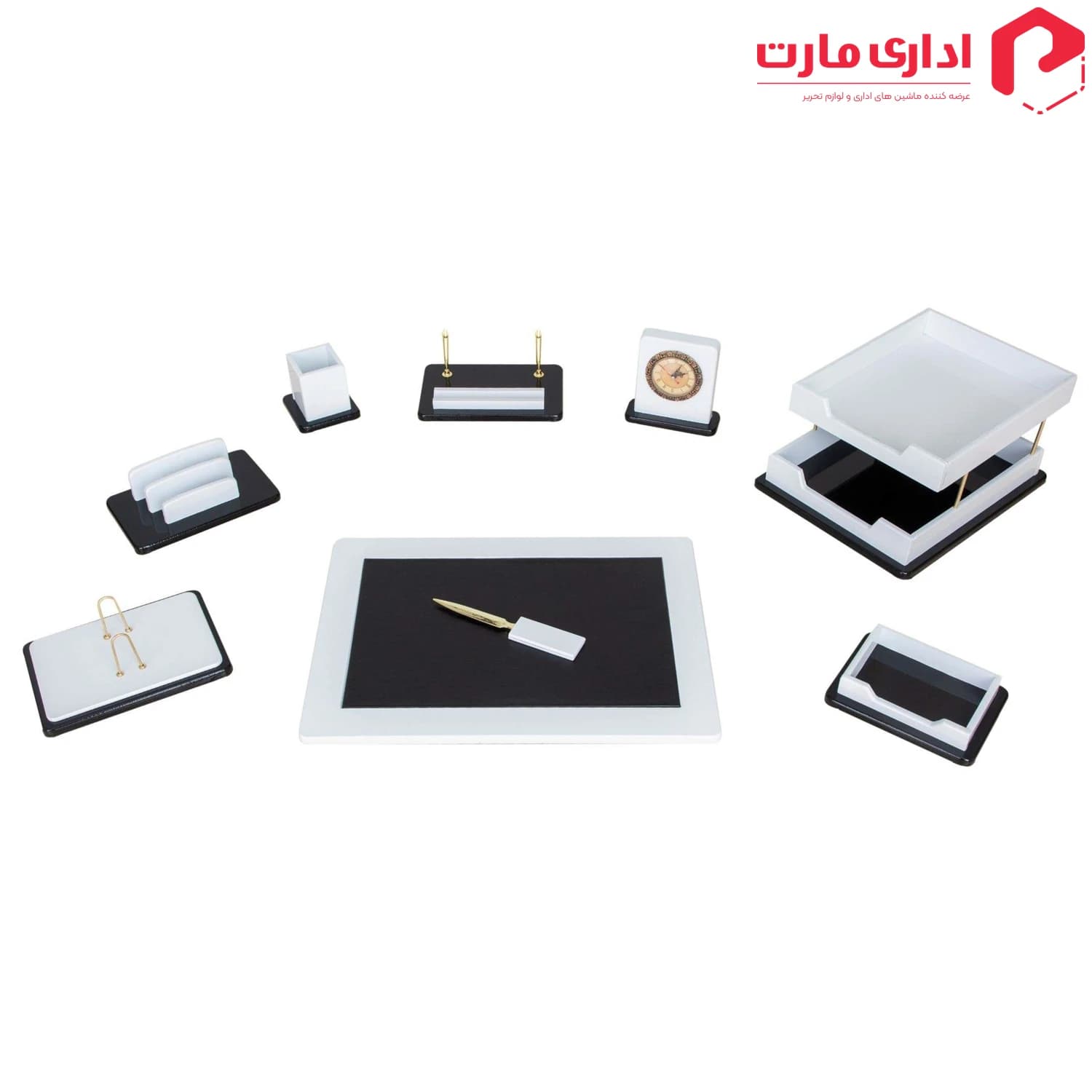 ست رومیزی مدیریتی 10 تیکه قائم کد 310 رنگ سفید هایگلاس