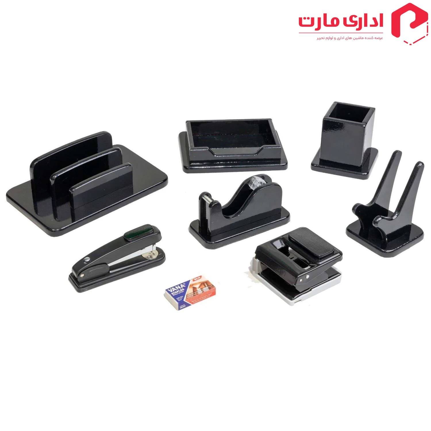 ست رومیزی مدیریتی 8 تیکه قائم کد 308 رنگ مشکی هایگلاس