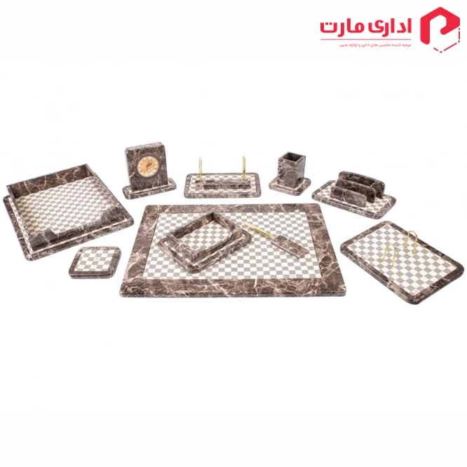 ست رومیزی مدیریتی 10 تیکه قائم کد 910 طرح سنگ تیره هایگلاس — تصویر ۳