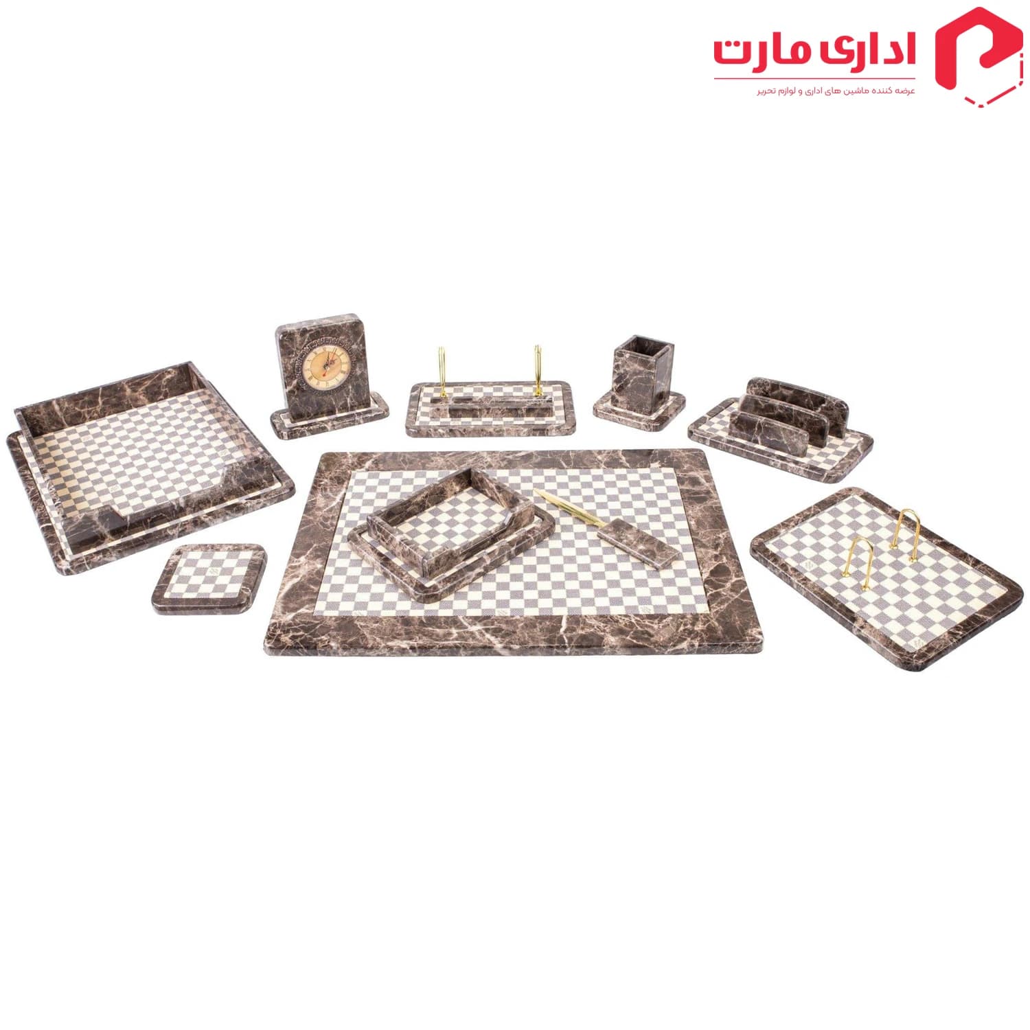 ست رومیزی مدیریتی 10 تیکه قائم کد 910 طرح سنگ تیره هایگلاس — تصویر ۲
