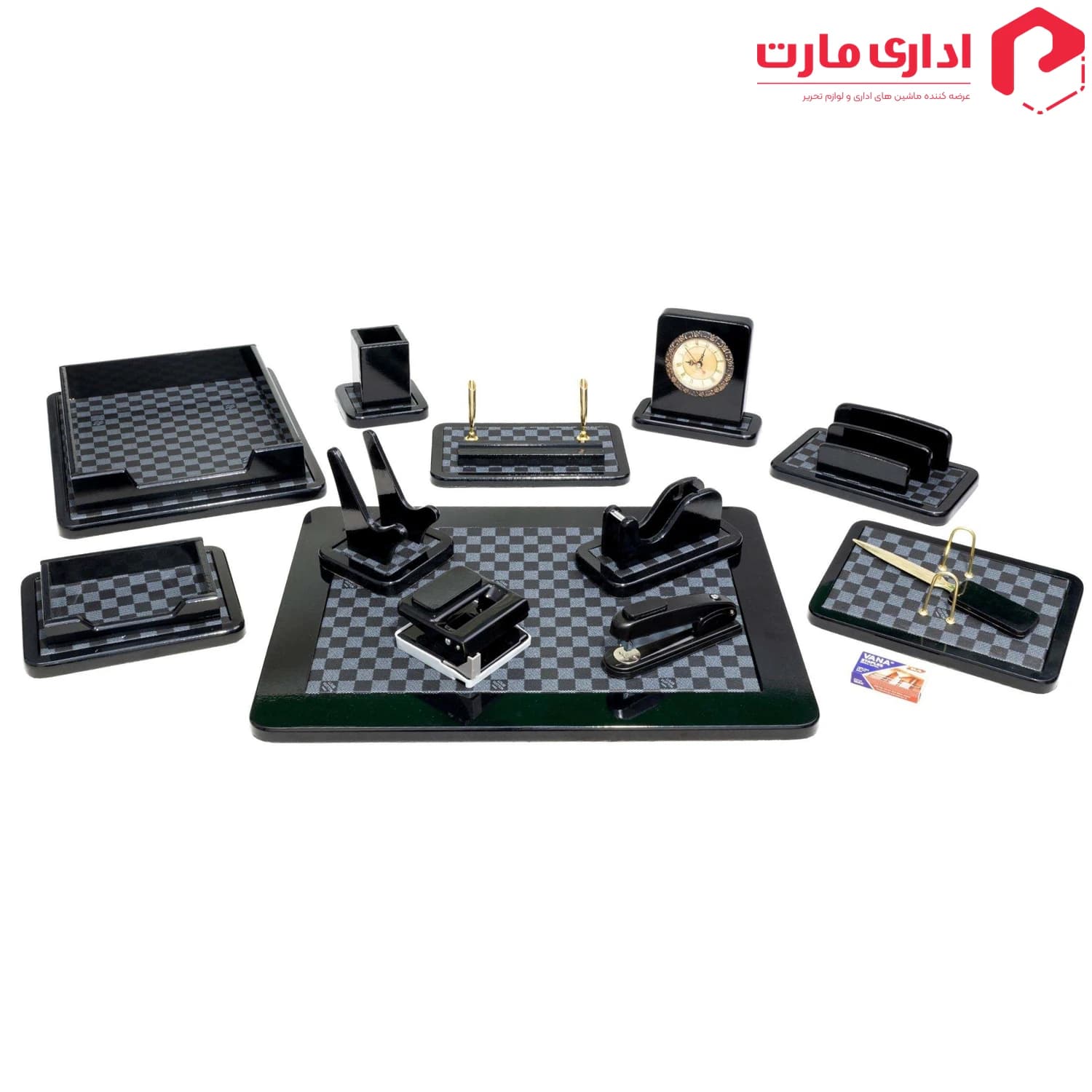 ست رومیزی مدیریتی 14 تیکه قائم کد 914 رنگ مشکی هایگلاس