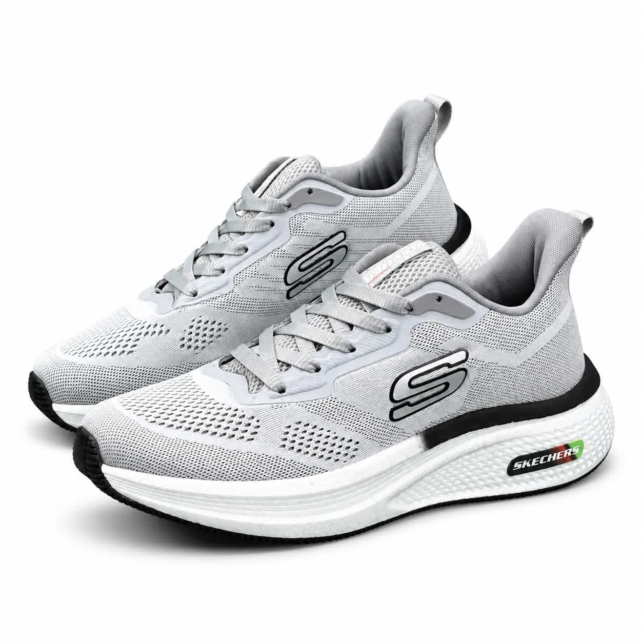 کفش کتانی بزرگ پا اسکیچرز رانینگ زیره بست طوسی SKECHERS — تصویر ۳