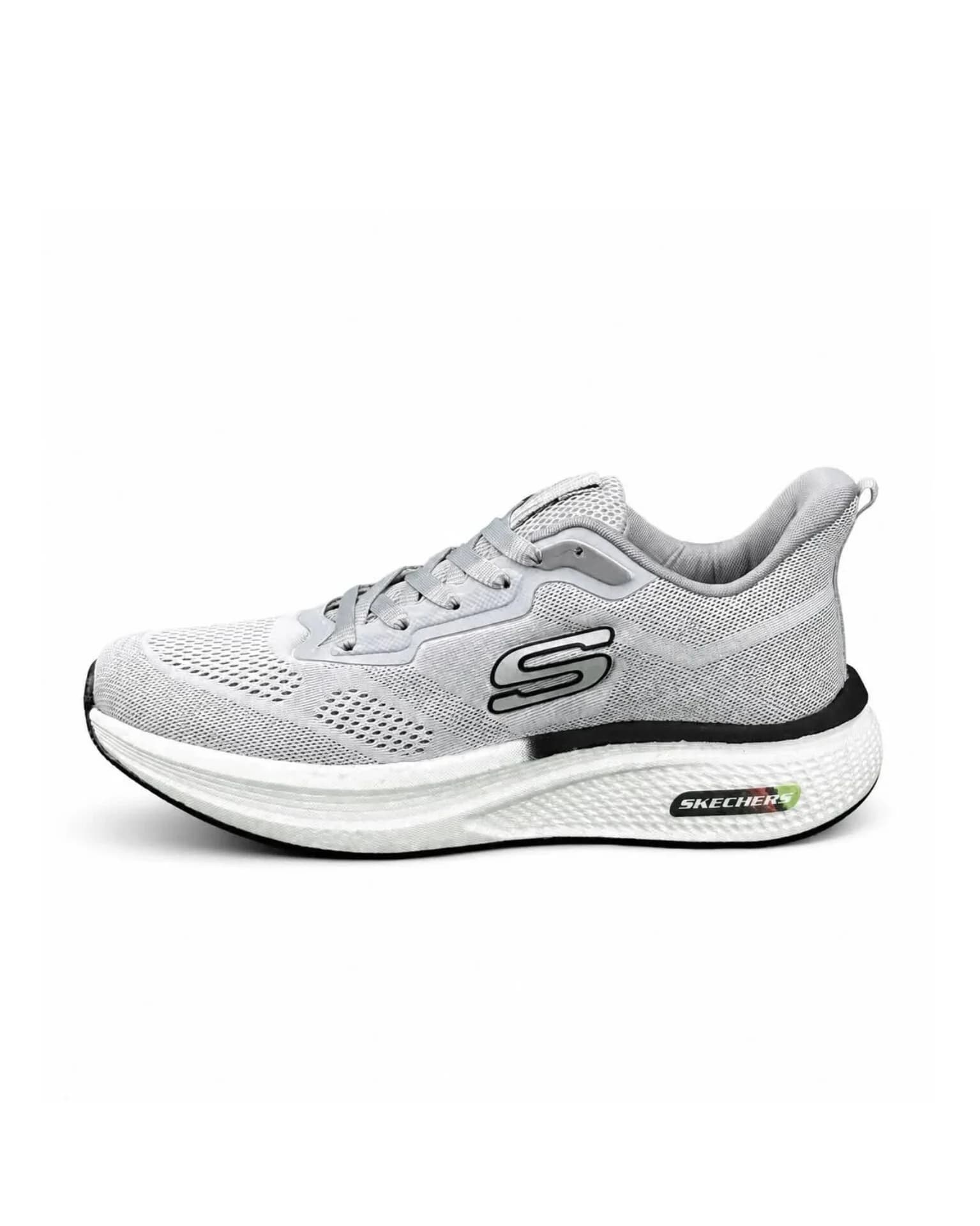 کفش کتانی بزرگ پا اسکیچرز رانینگ زیره بست طوسی SKECHERS