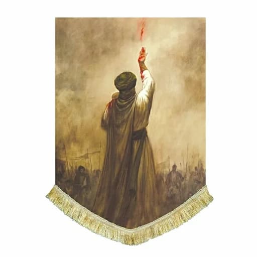 کتیبه مخمل عمودی شهادت حضرت علی اصغر در آغوش امام حسین(ع)