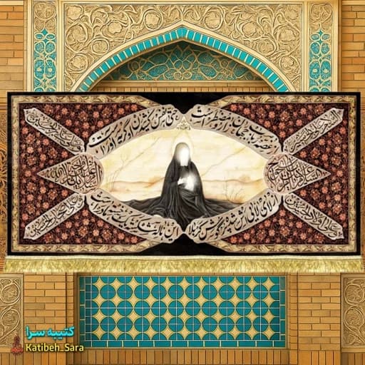 کتیبه مخمل نقاشی حضرت رباب و حضرت علی اصغر(ع)