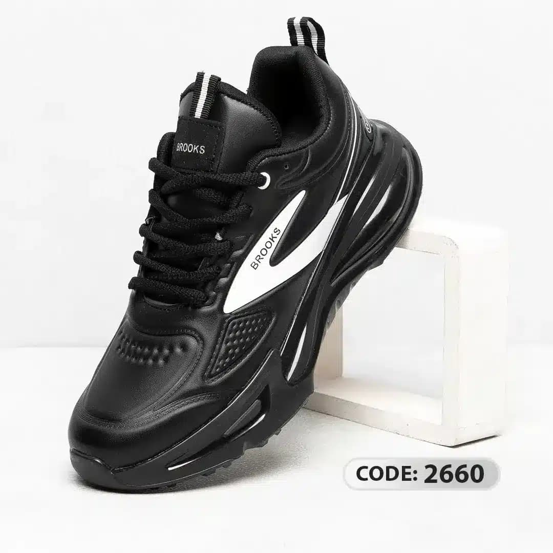 کتونی BROOKS مشکی خط سفید زیره طبی 2660 — تصویر ۴