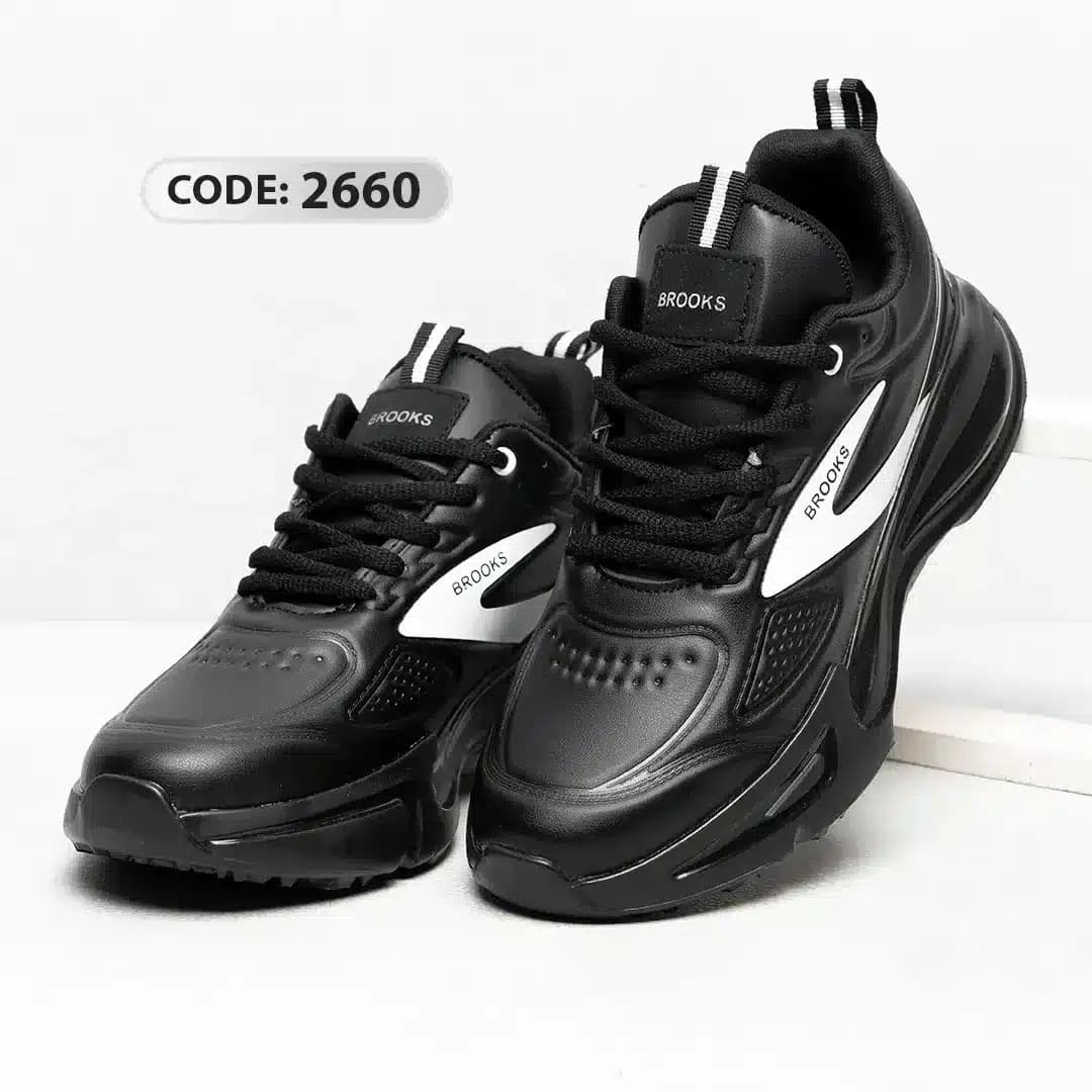 کتونی BROOKS مشکی خط سفید زیره طبی 2660 — تصویر ۲
