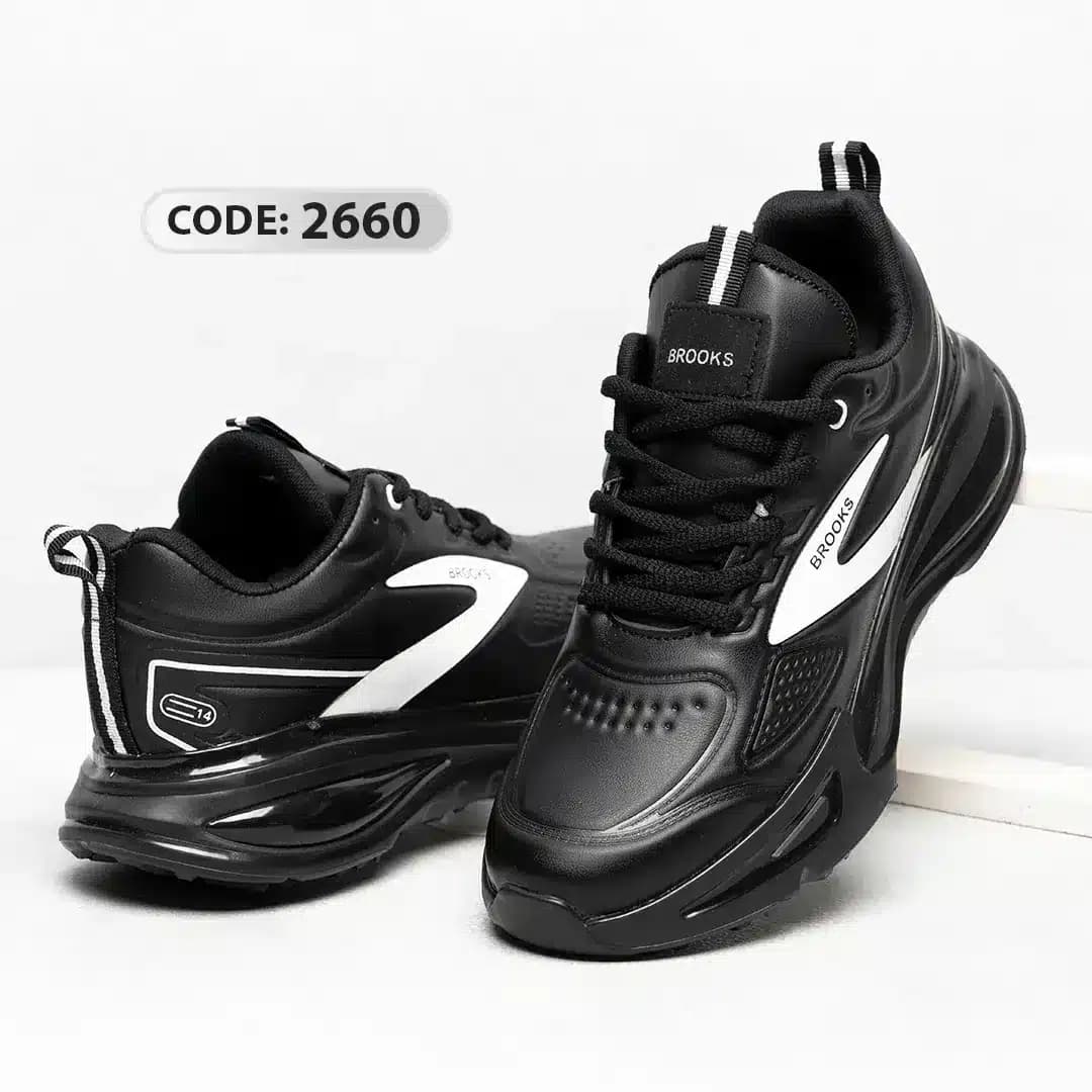 کتونی BROOKS مشکی خط سفید زیره طبی 2660