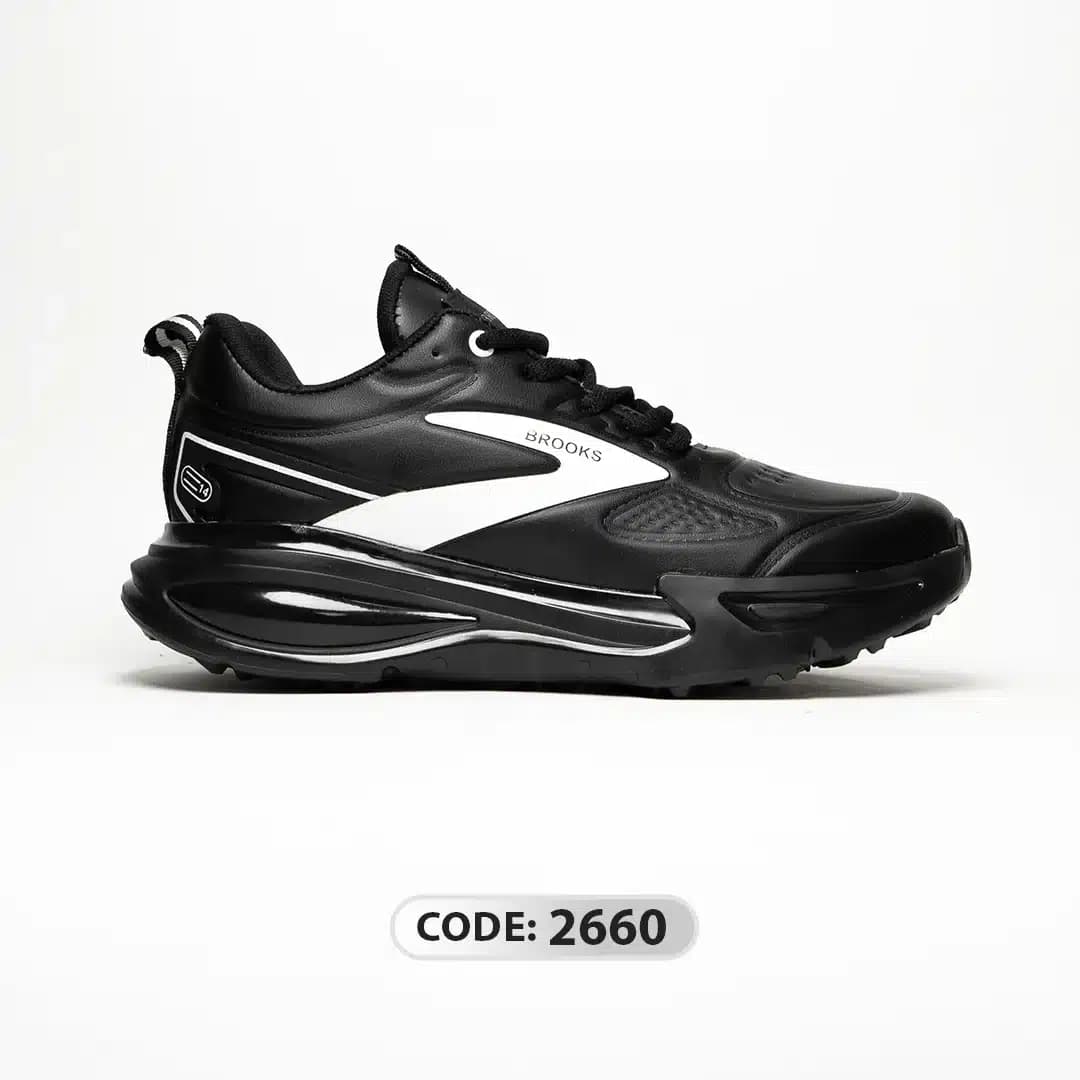 کتونی BROOKS مشکی خط سفید زیره طبی 2660 — تصویر ۷