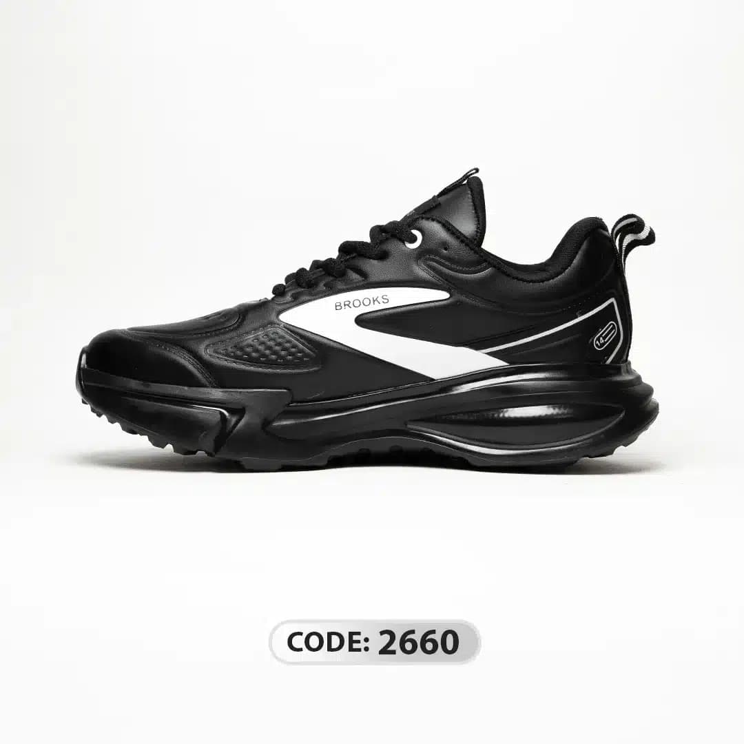 کتونی BROOKS مشکی خط سفید زیره طبی 2660 — تصویر ۶