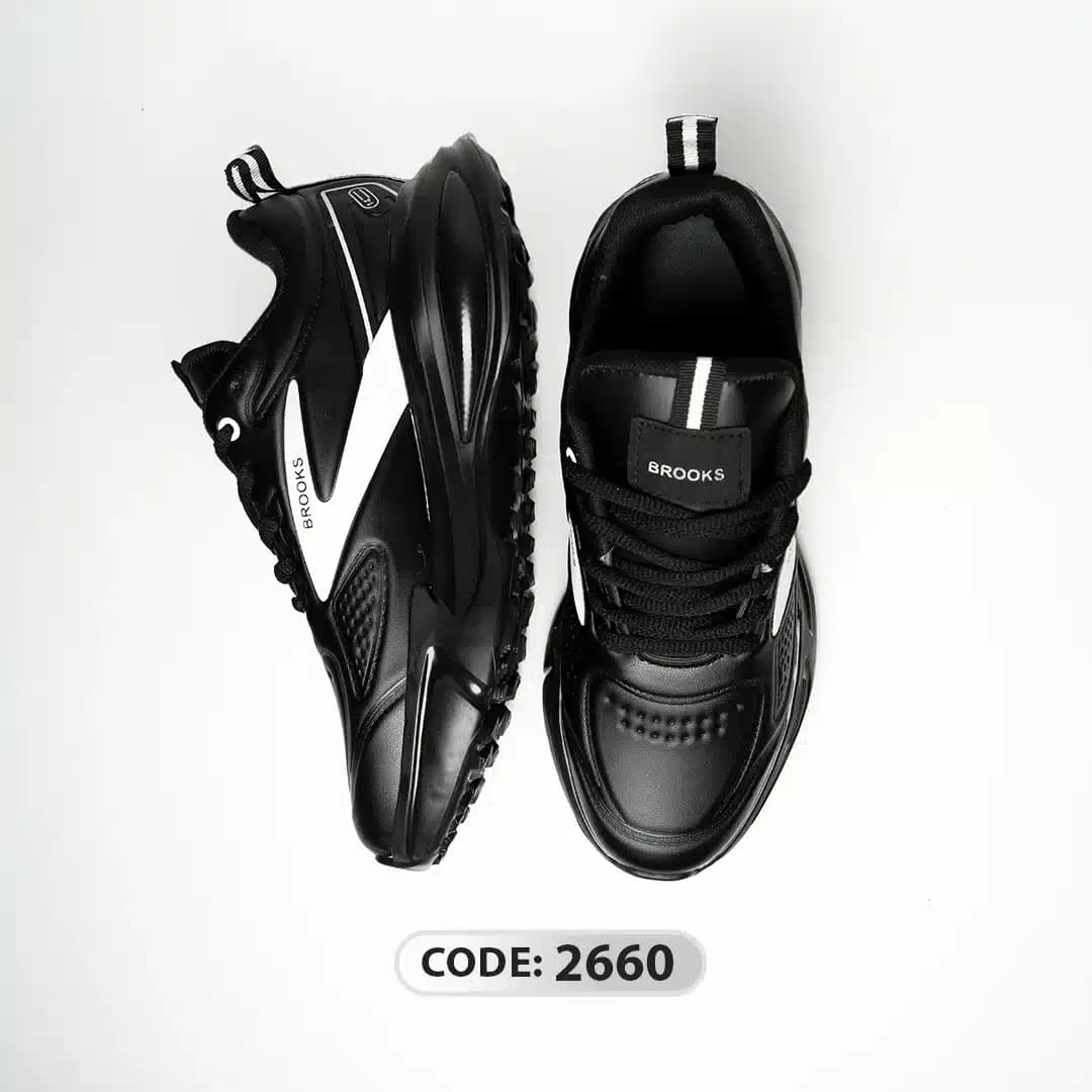 کتونی BROOKS مشکی خط سفید زیره طبی 2660 — تصویر ۵
