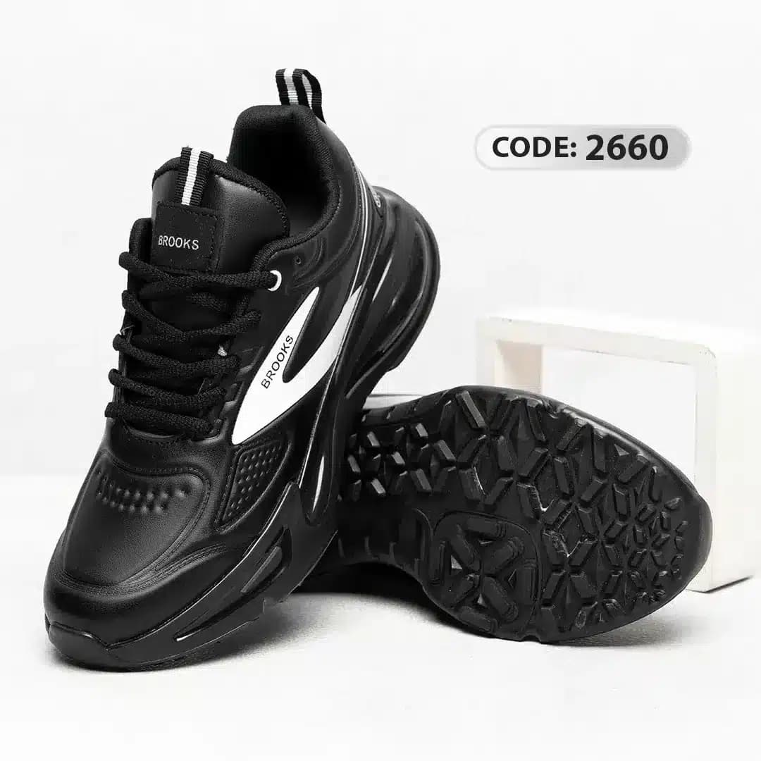 کتونی BROOKS مشکی خط سفید زیره طبی 2660 — تصویر ۳