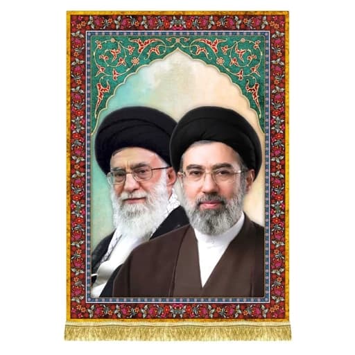کتیبه مخمل عمودی رهبر شهید امام خامنه ای و سید مجتبی خامنه ای