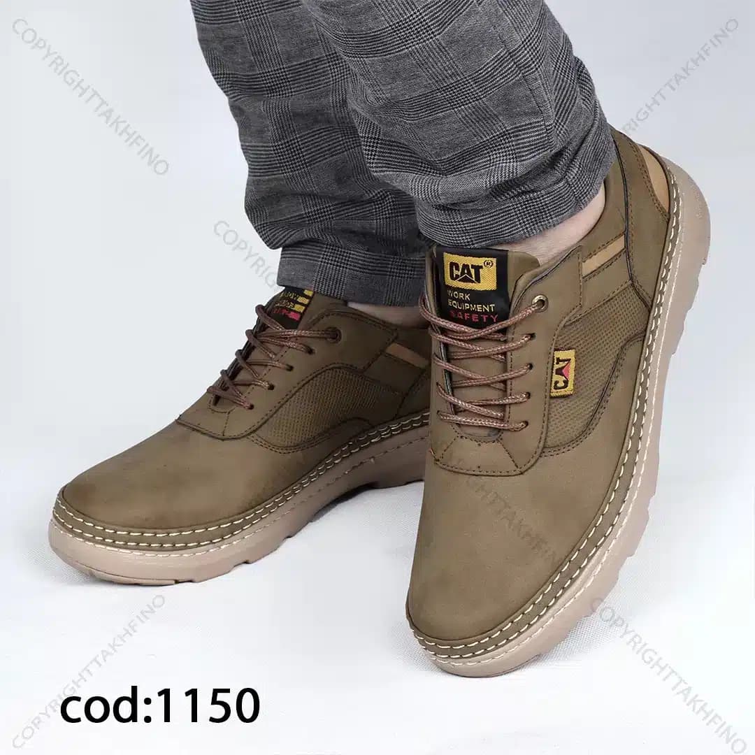 کفش مردانه زیتونی CAT دوردوخت (سه دوخت) – کد 1150