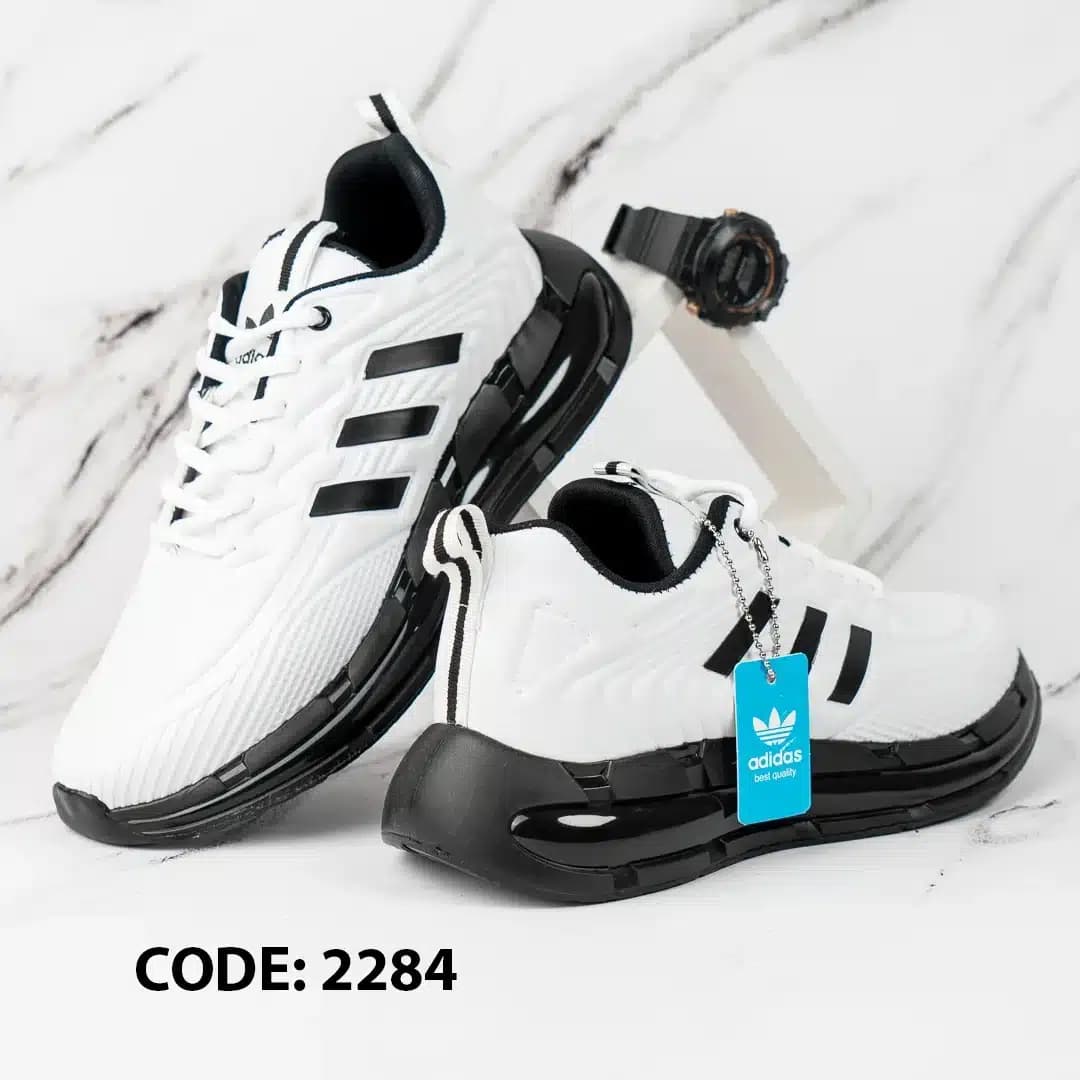 کتونی بنددار آدیداس سفید زیره ژله ای مشکی – کد 2284 — تصویر ۴