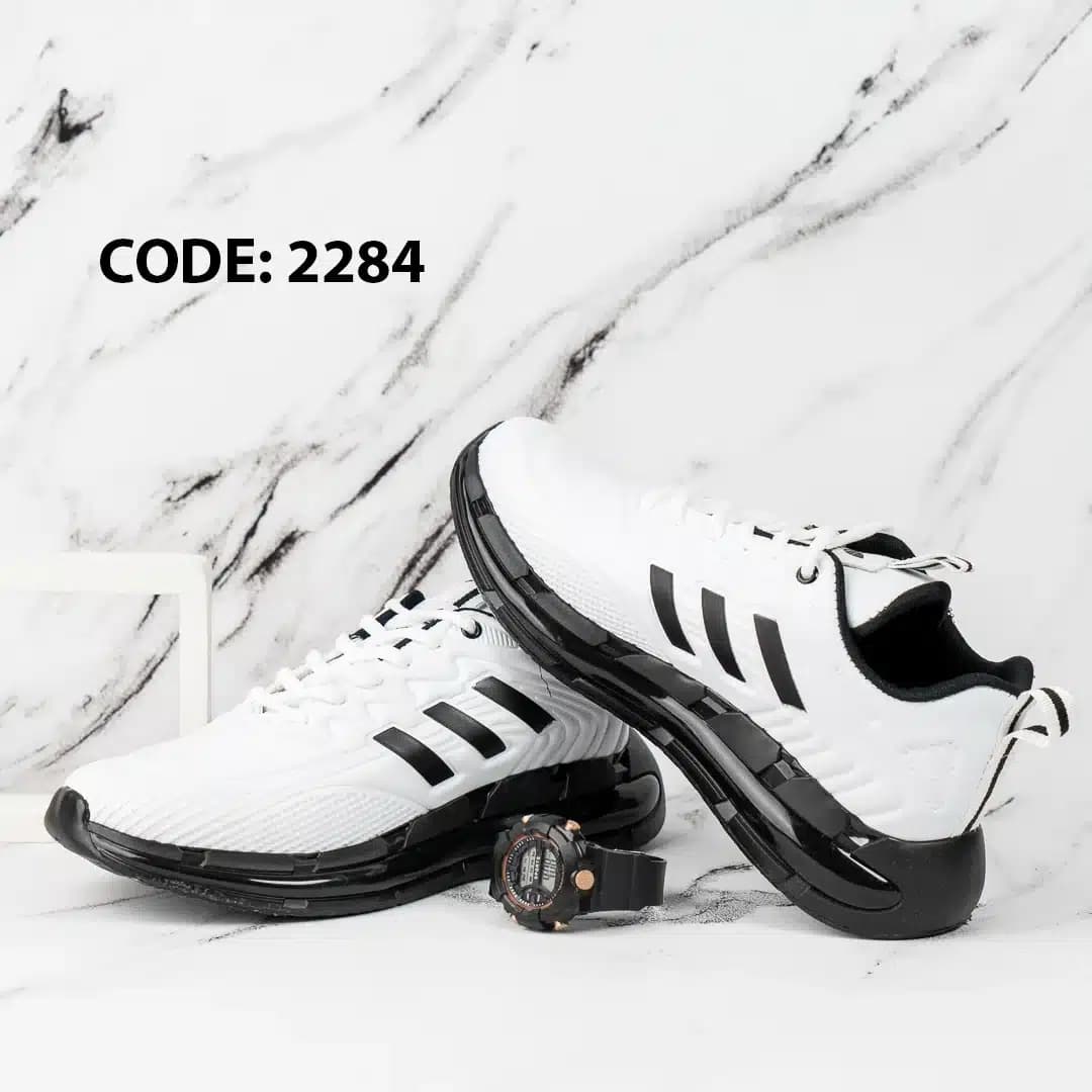 کتونی بنددار آدیداس سفید زیره ژله ای مشکی – کد 2284 — تصویر ۳
