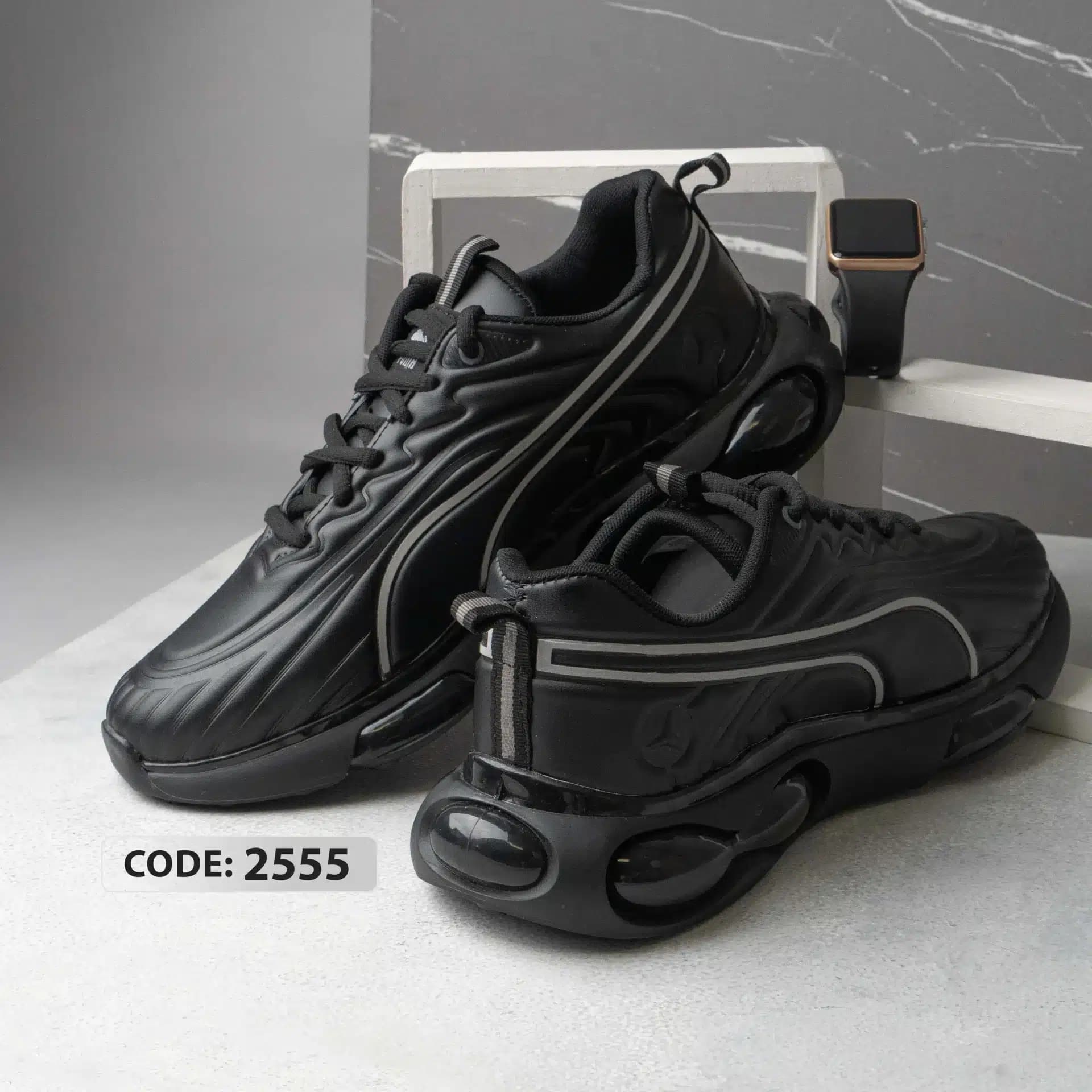 کتونی چرم بنددار مشکی زیره ژله ای مشکی سایز بزرگ PUMA – کد 2555