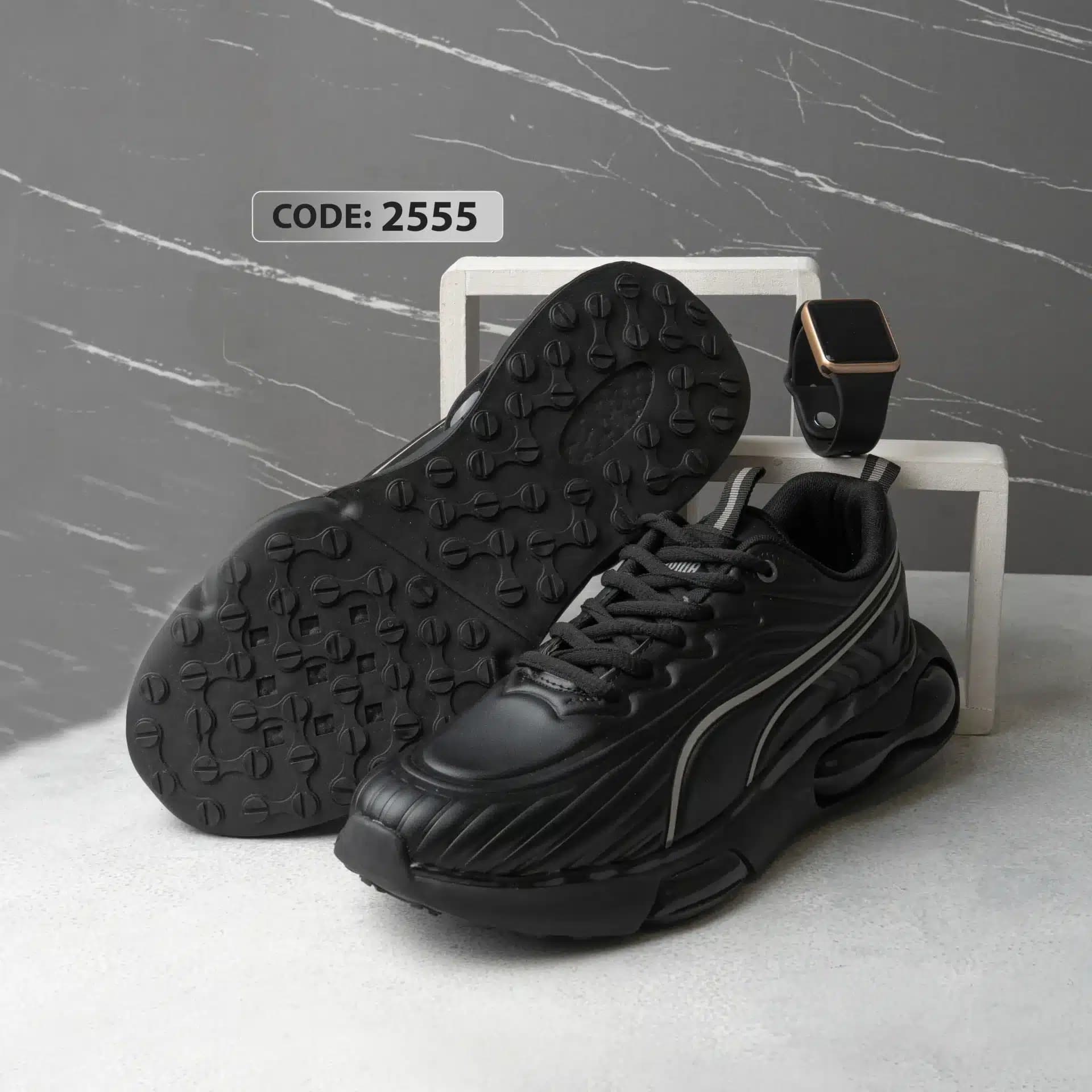کتونی چرم بنددار مشکی زیره ژله ای مشکی سایز بزرگ PUMA – کد 2555 — تصویر ۳