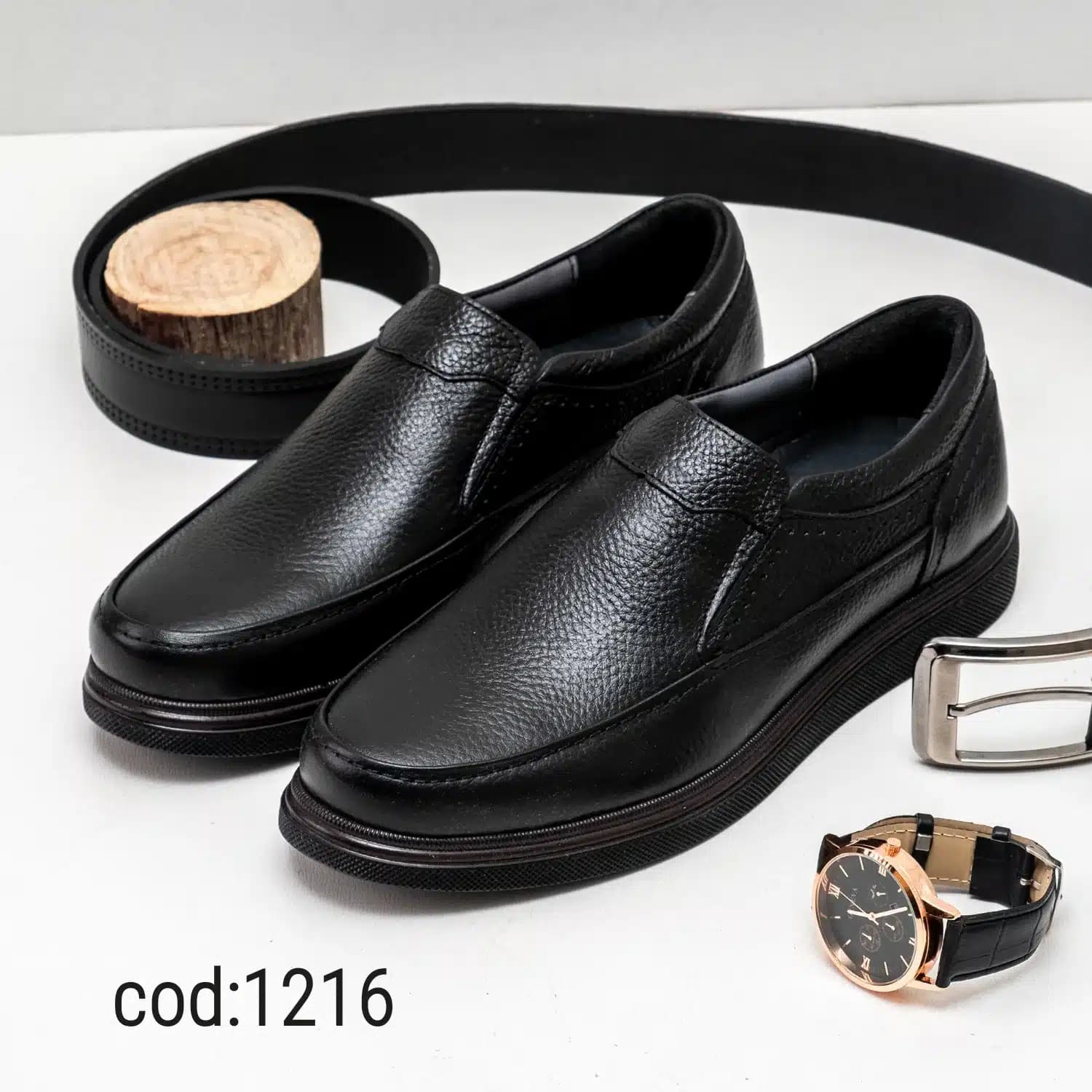 کفش مردانه تمام چرم طبیعی تبریز مشکی با زیره مشکی – کد 1216