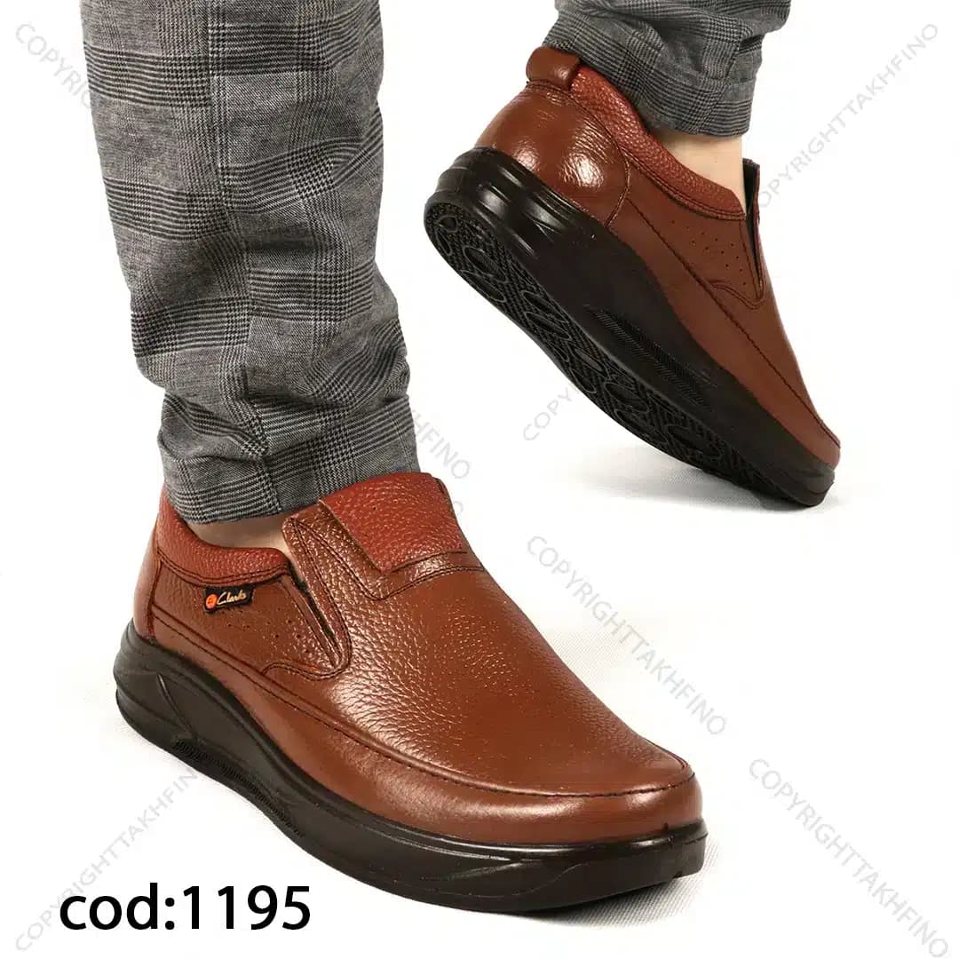 کفش مردانه چرم طبیعی تبریز clarks قهوه ای با زیره قهوه ای سوخته – کد ۱۱۹۵
