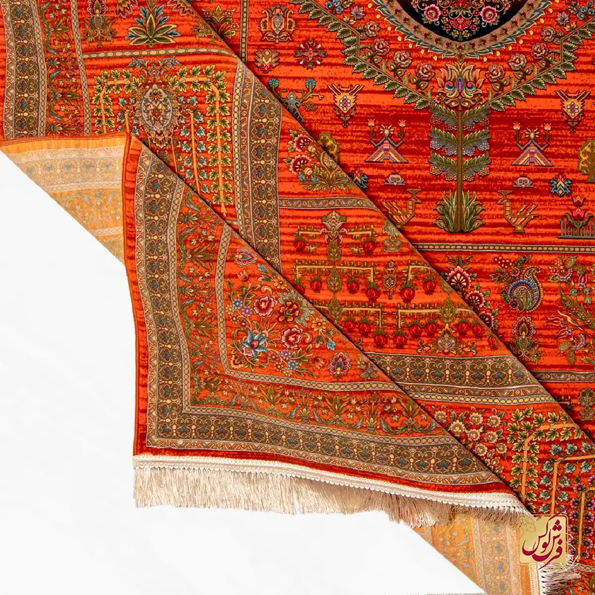فرش ابریشم ماشینی 730901 نارنجی تمام رنگ — تصویر ۲