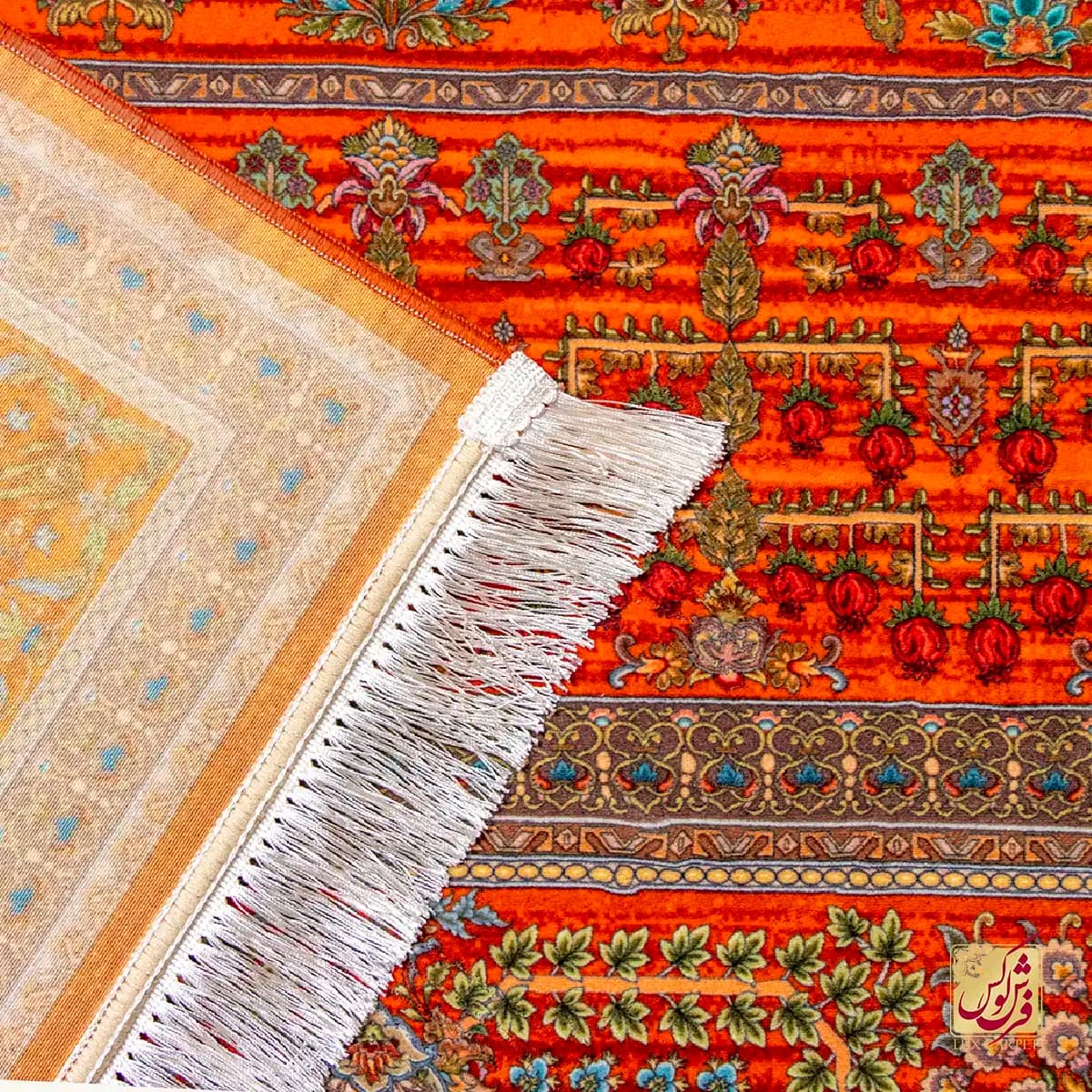 فرش ابریشم ماشینی 730901 نارنجی تمام رنگ — تصویر ۸