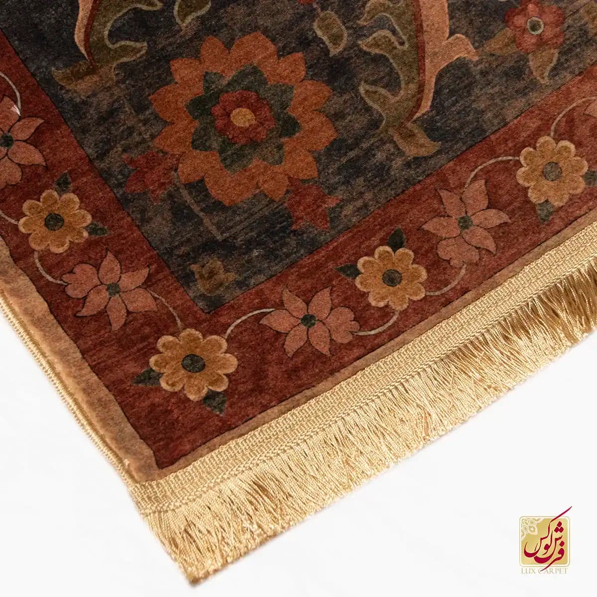 فرش ابریشم ماشینی Z1086 کرم حاشیه سرمه ای — تصویر ۷