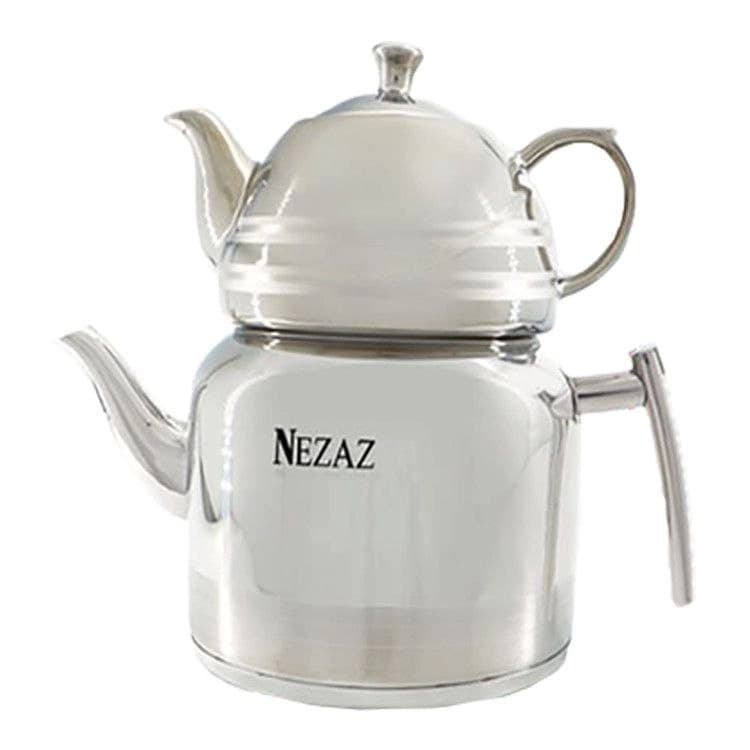 کتری قوری نزاز NEZAZ لوله دار 3 لیتری دسته استیل (قوری کروم) کد 2402