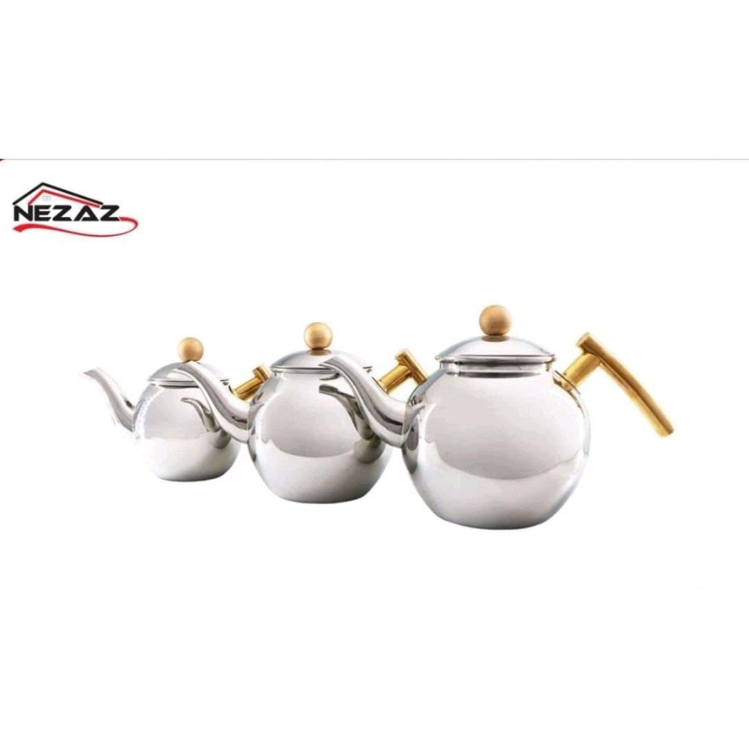 قوری نزاز NEZAZ خمره ای استیل 1 لیتر دسته طلا کد 1150 — تصویر ۳