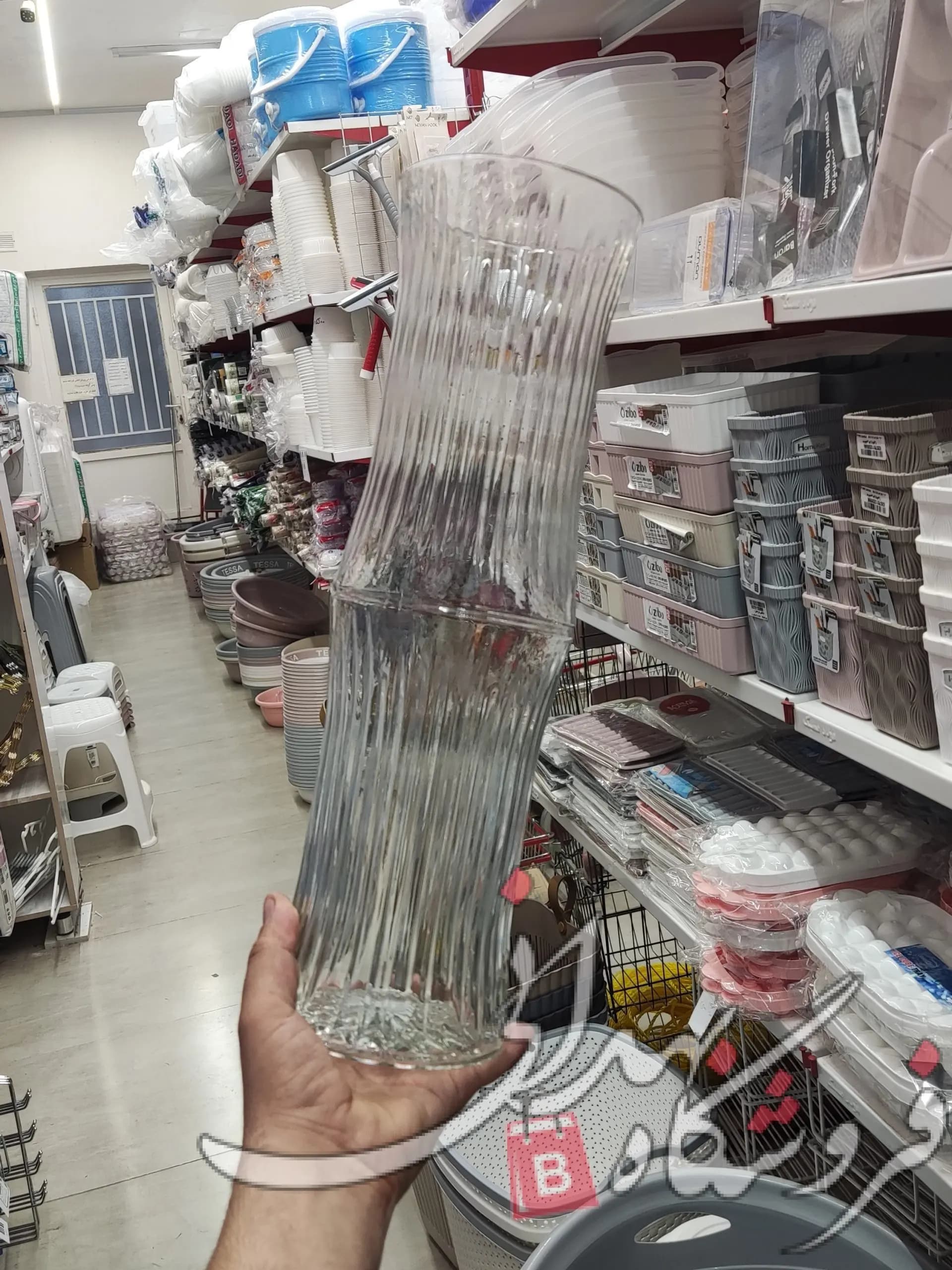 گلدان شیشه ای طرح بامبو خطی 40 سانت — تصویر ۳