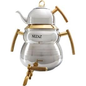 کتری قوری نزاز NEZAZ سایه 6 لیتری دسته طلایی تمام استیل کف چدن کد 4031 — تصویر ۲