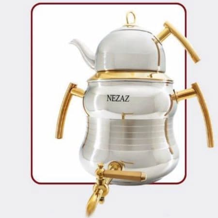 کتری قوری نزاز NEZAZ شبنم 6 لیتری دسته طلایی تمام استیل کف چدن کد 4029 — تصویر ۲