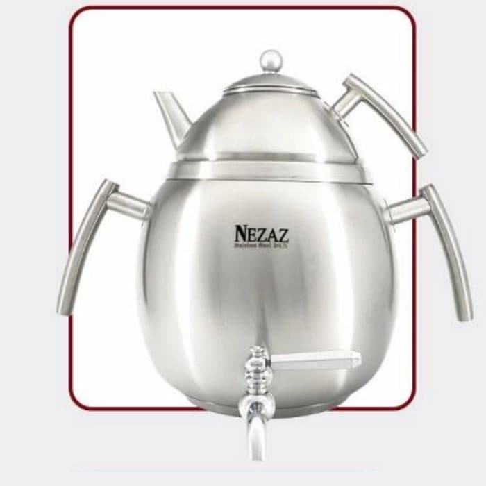کتری قوری نزاز NEZAZ تخم مرغی 6 لیتری تمام استیل قوری استیل کف چدن کد 4025 — تصویر ۳