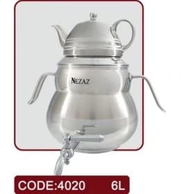 کتری قوری نزاز NEZAZ سایه 6 لیتری قوری کروم کف چدن کد 4020 — تصویر ۳