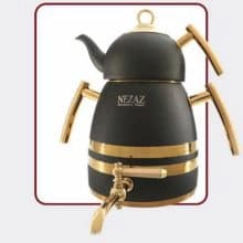 کتری قوری نزاز NEZAZ هرمی 6 لیتری مشکی دسته طلایی قوری استیل کف چدن کد 4016 — تصویر ۲