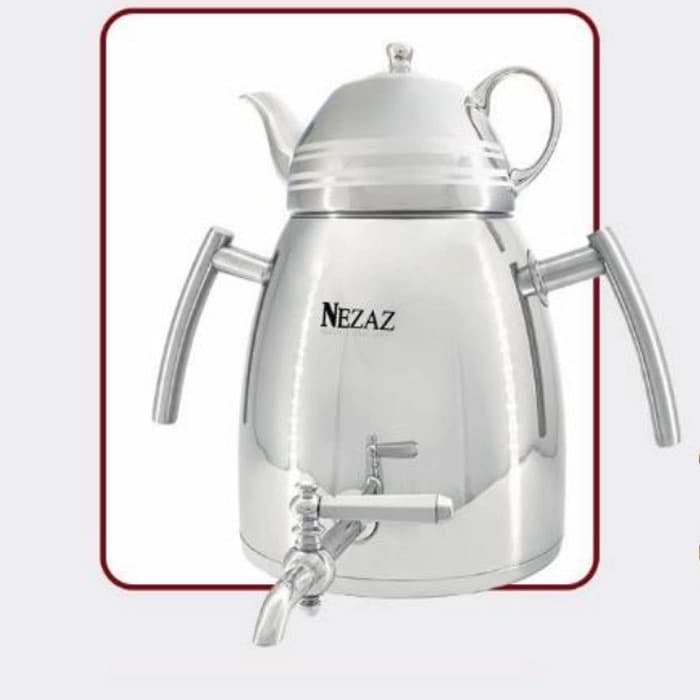کتری قوری نزاز NEZAZ هرمی 6 لیتری دسته استیل قوری چینی کف چدن کد 4000 — تصویر ۳