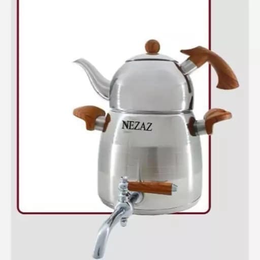 کتری قوری نزاز NEZAZ لوله دار 2.5 لیتری دسته چوب قوری استیل کف چدن کد 2806 — تصویر ۳