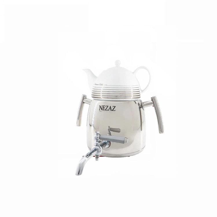 کتری قوری نزاز NEZAZ هرمی 3 لیتری استیل دسته استیل کف چدن کد 2802 — تصویر ۲