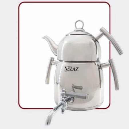 کتری قوری نزاز NEZAZ هرمی 3 لیتری دسته استیل قوری استیل کف چدن کد 2700 — تصویر ۳