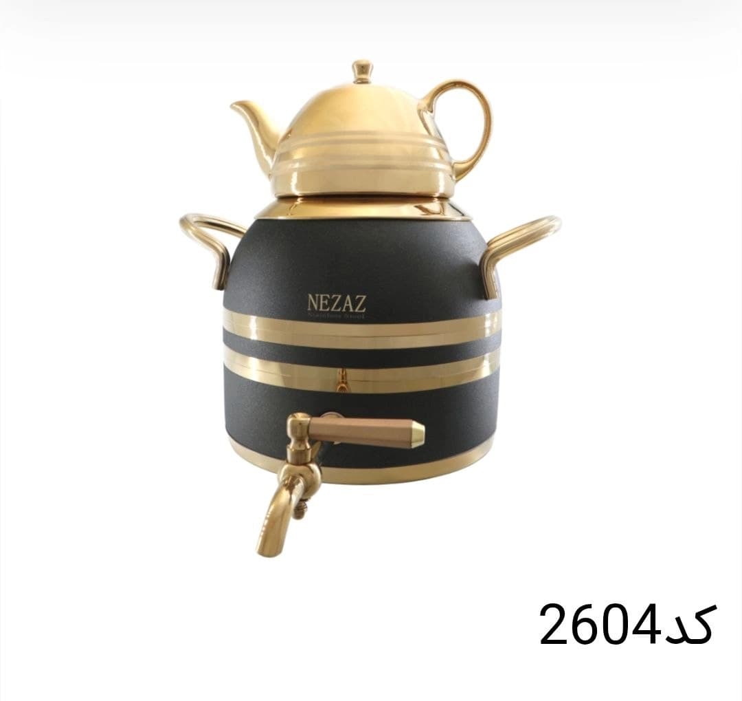 کتری قوری نزاز NEZAZ طرح ترک 5 لیتری مشکی طلایی کف چدن کد 2604