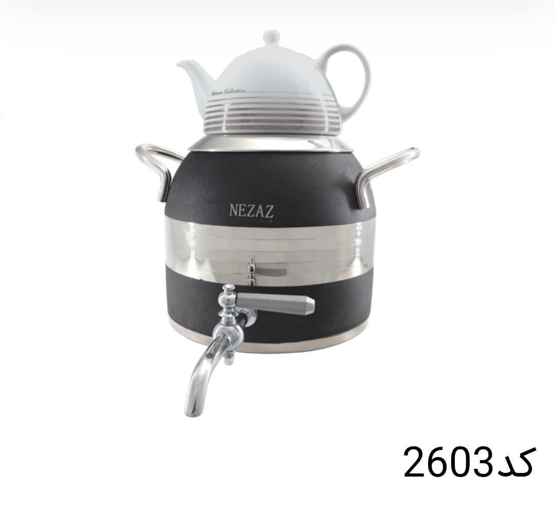 کتری قوری نزاز NEZAZ طرح ترک 5 لیتری مشکی کف چدن کد 2603