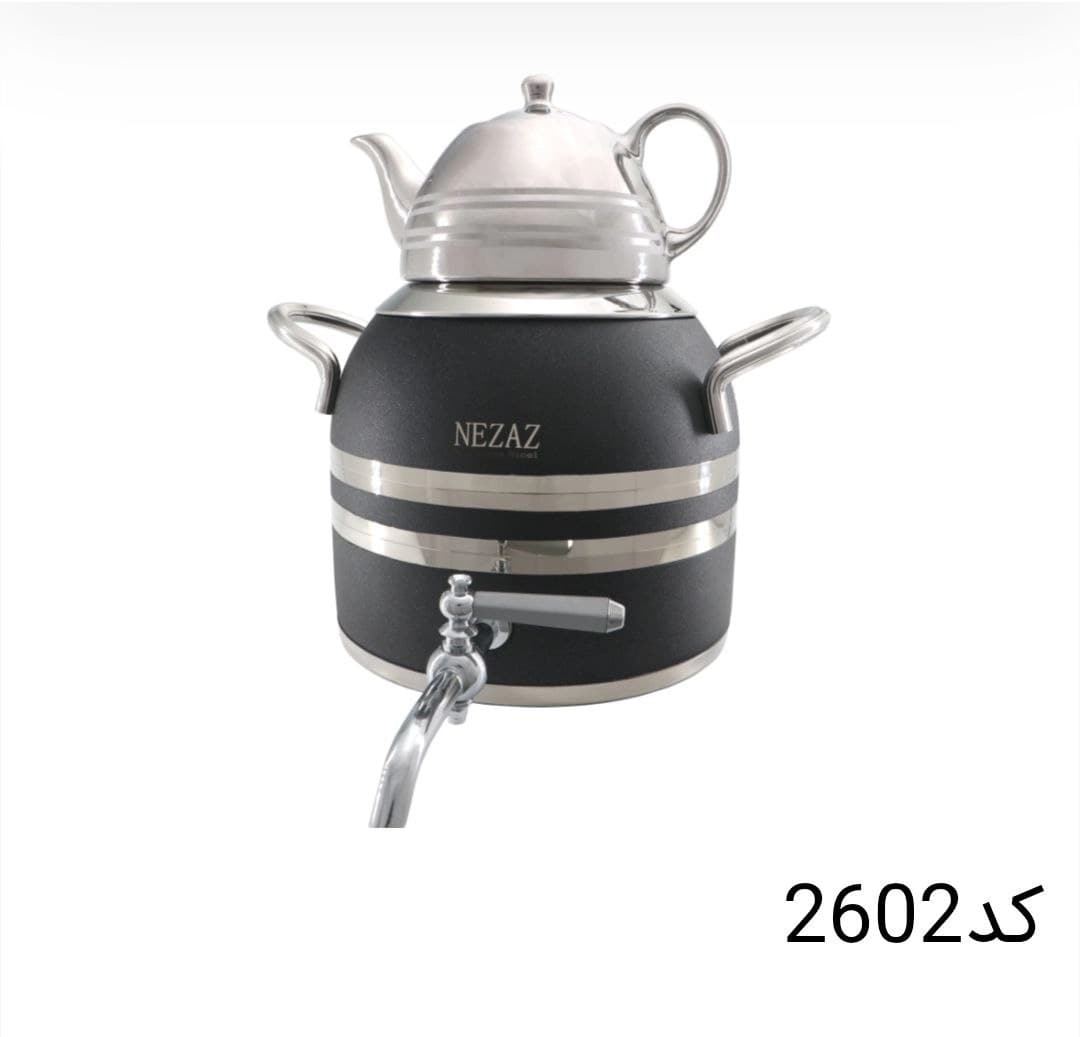 کتری قوری نزاز NEZAZ طرح ترک 5 لیتری مشکی قوری کروم کف چدن کد 2602