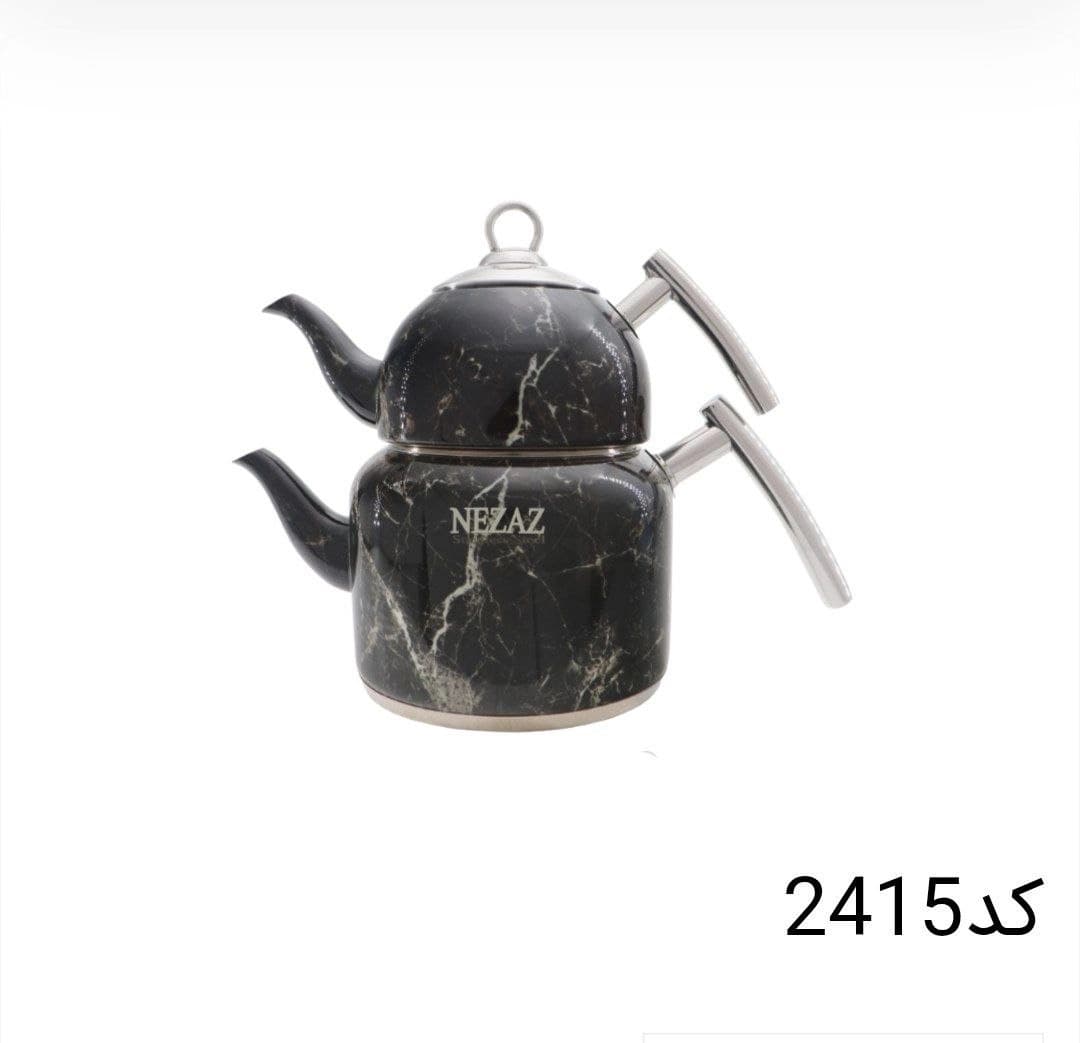کتری قوری نزاز NEZAZ تمام استیل 2.5 لیتری دسته استیل کف چدن کد 2415 — تصویر ۲