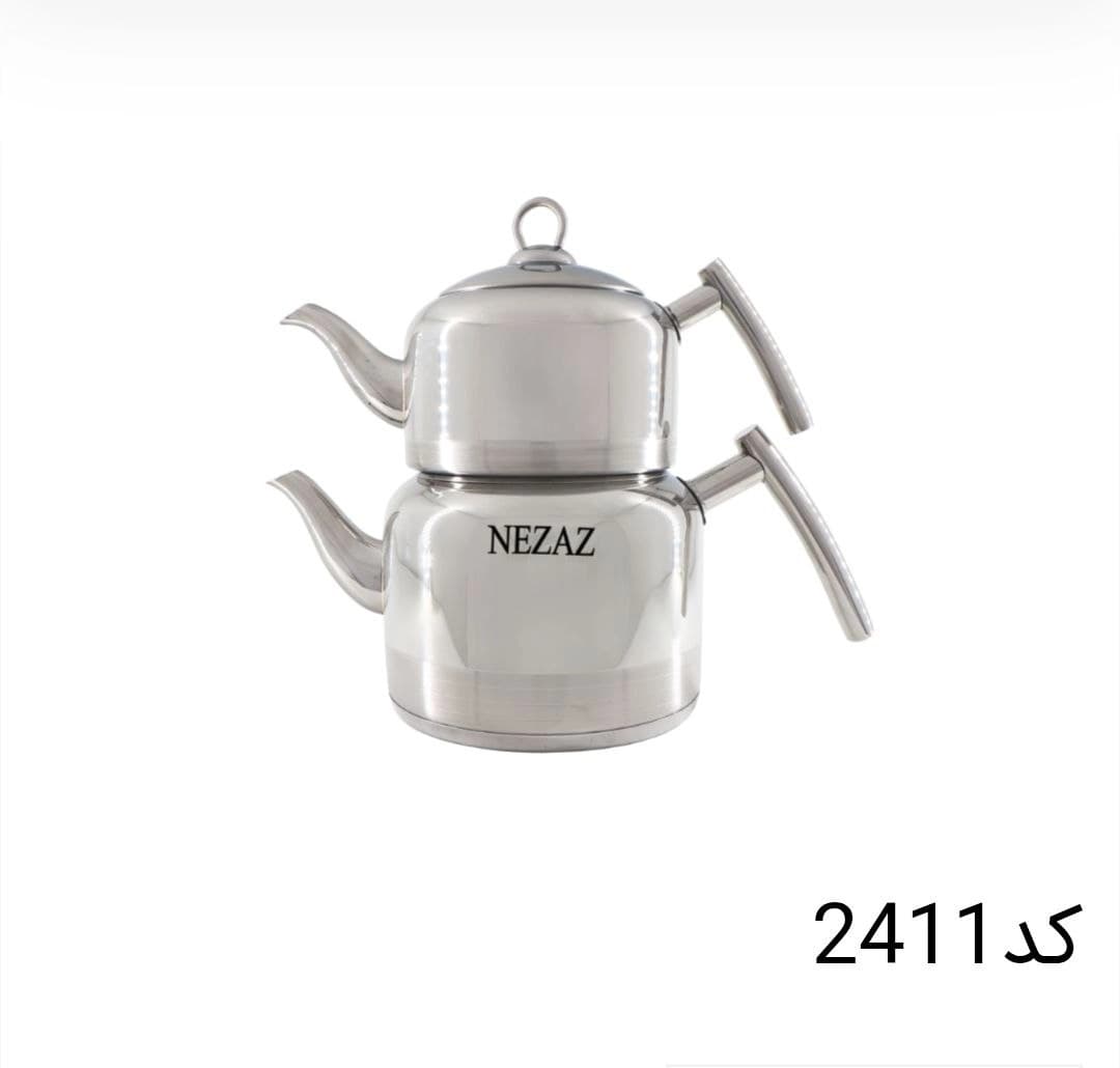 کتری قوری نزاز NEZAZ تمام استیل 2.5 لیتری قوری استیل کف چدن کد 2411
