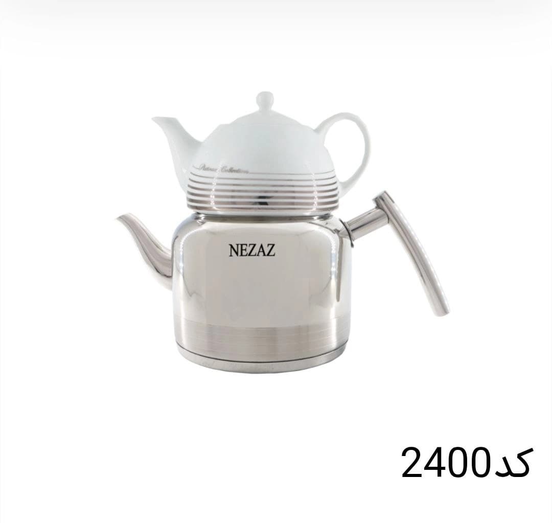 کتری قوری نزاز NEZAZ لوله دار 2.5 لیتری دسته استیل کف چدن کد 2400 — تصویر ۲