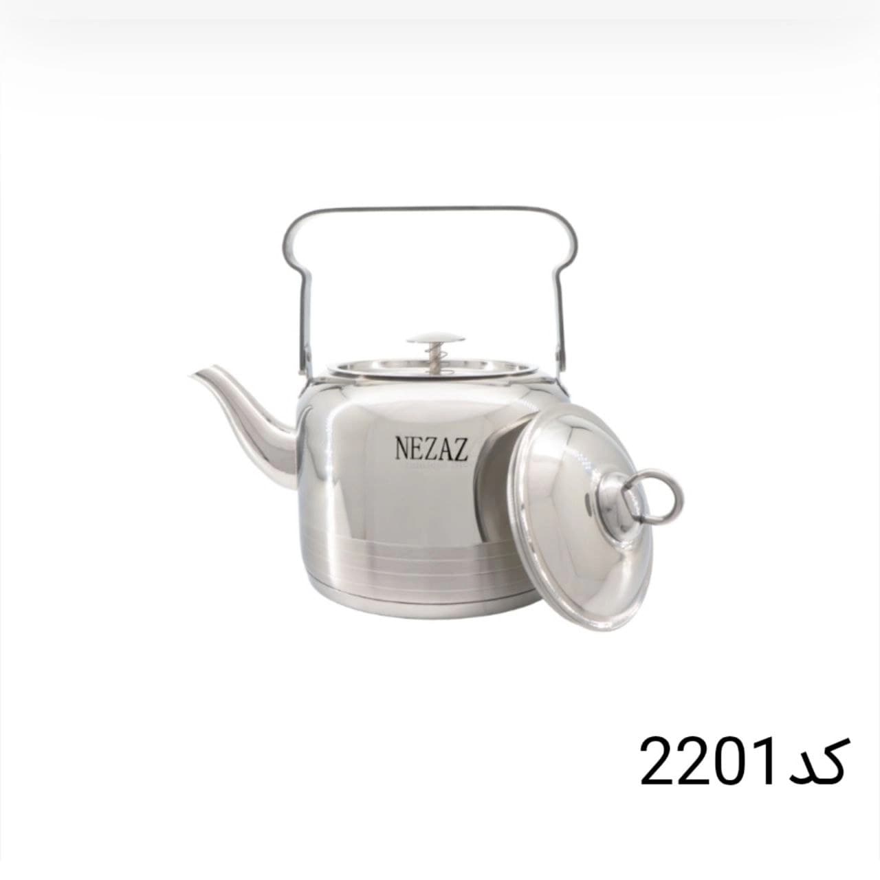 کتری تک نزاز NEZAZ لوله دار استیل دسته بالا کف ساده کد 2201 — تصویر ۲