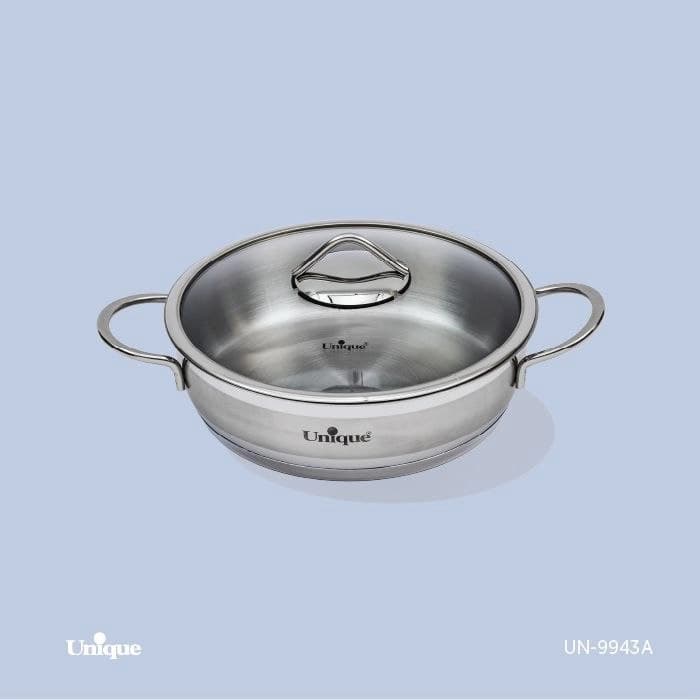 تابه دو دسته استیل یونیک Unique درب دار سایز 24 کد UN-9943A