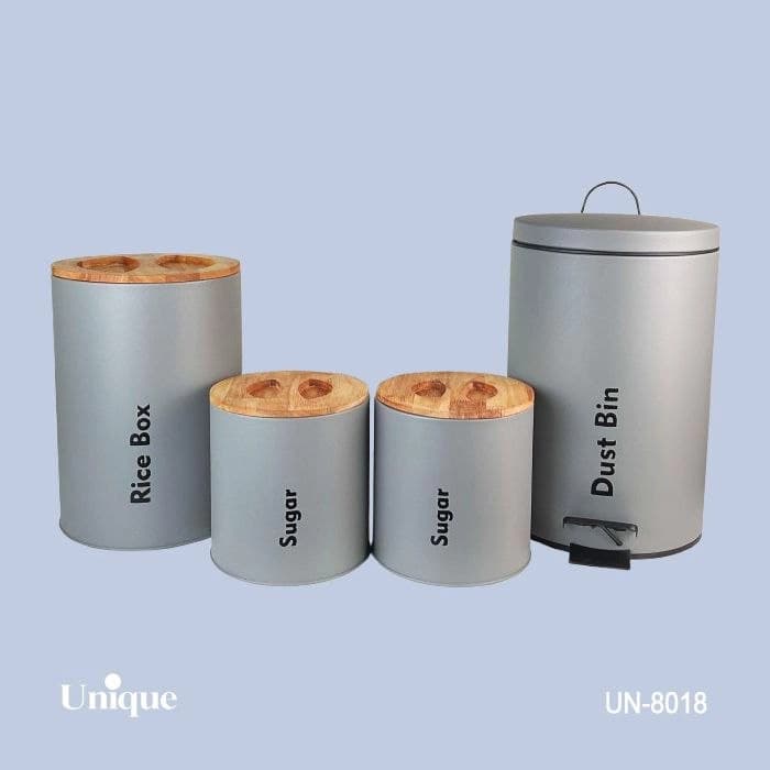 ست سرویس آشپزخانه 4 پارچه یونیک Unique طوسی درب بامبو کد UN-8018