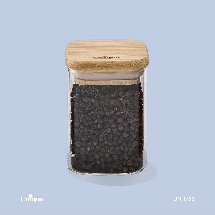 بانکه ادویه یونیک Unique درب چوبی مربع 8 سانت کد UN-1768