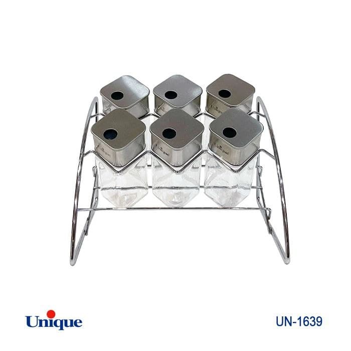 ست ادویه درب استیل یونیک Unique شیشه مربع 6 عددی هلالی کد UN-1639